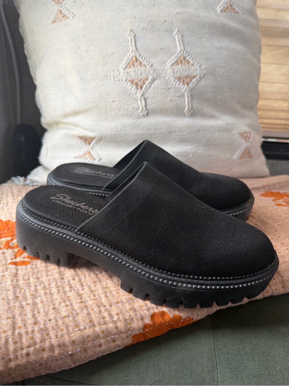 Skechers Black Canvas Slip-On Clog Mules